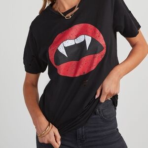 Vici Black Tee with Red Vampire Lips Graphic